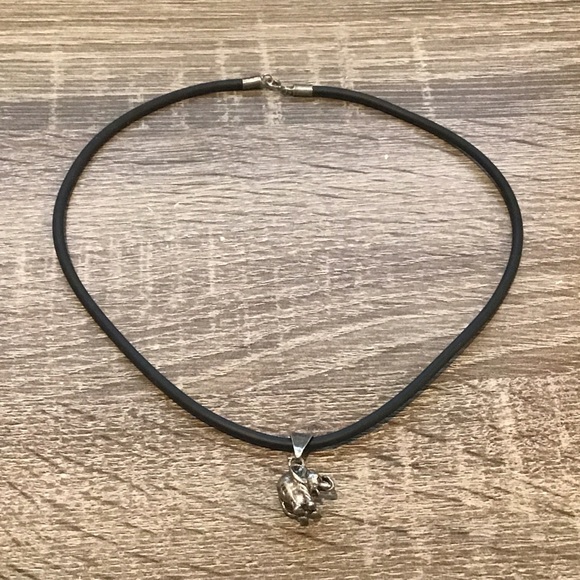 Sterling Silver Elephant Pendant Rubber Cord Necklace 16 1/2" Long - Picture 2 of 8